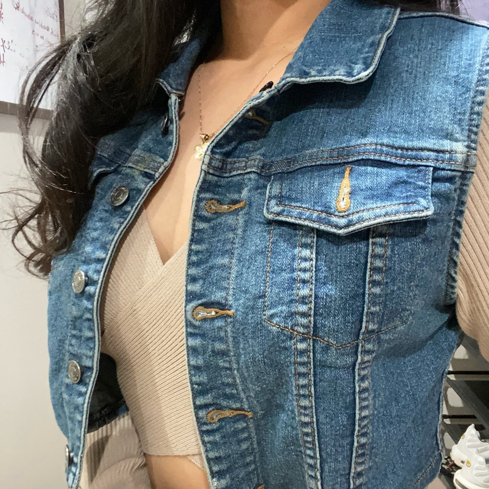 Cropped jean jacket vest
